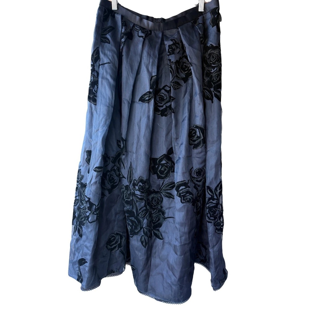 Armani Collezioni Silk Velvet Burnout Rose Midi Skirt Dark Romantic Gala